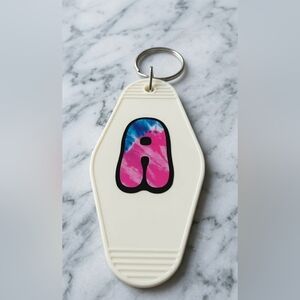 Handmade Initial A Retro Motel Keychain Tie Dye Holographic UV Resin Sealed New